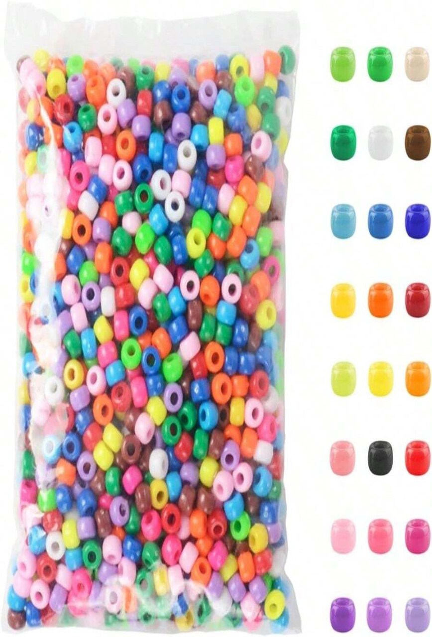 1200 Pcs Pony Beads Plastic Beads For Bracelet Making, Multi-Colored Beads For Hair Braiding DIY Crafts